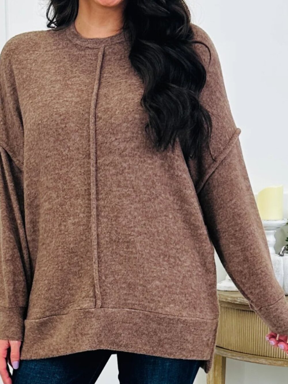 Brushed Melange Hacci Oversized Sweater - Size S/M - Mocha